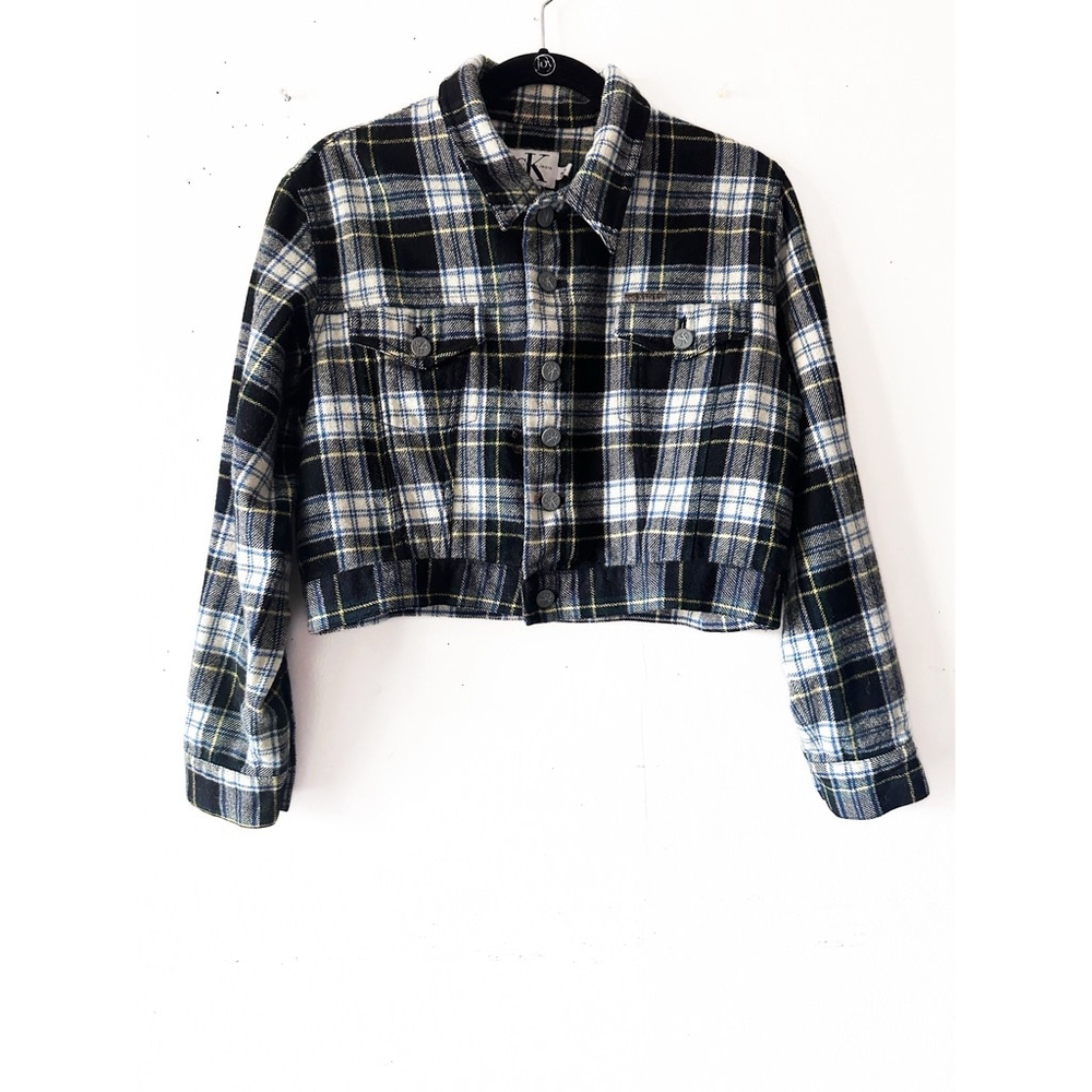 Calvin Klein Cropped Wool Plaid Flannel Shirt Jacket Women’s L